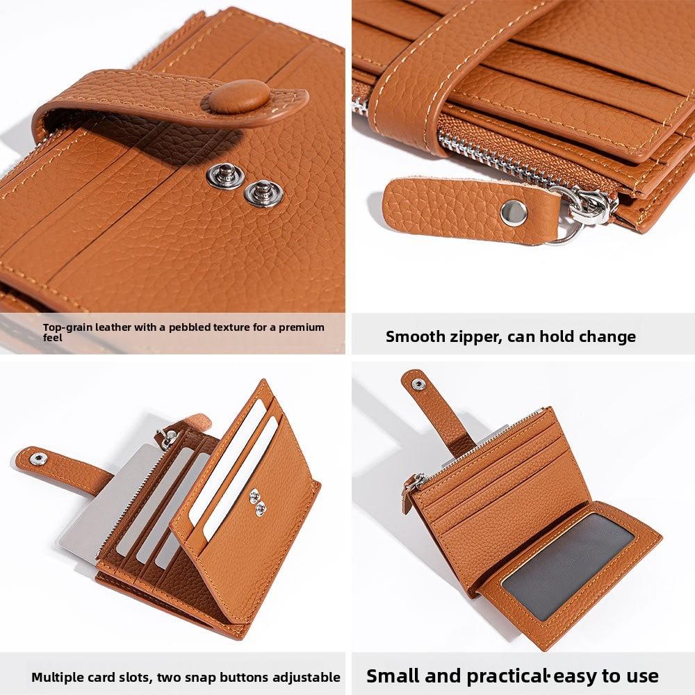 Leather Ultra-Thin Card Holder Wallet – Korean Multi-Card Zipper Change Bag, Mini Wallet for Commuters, First-Layer Cowhide Simple & Stylish Design