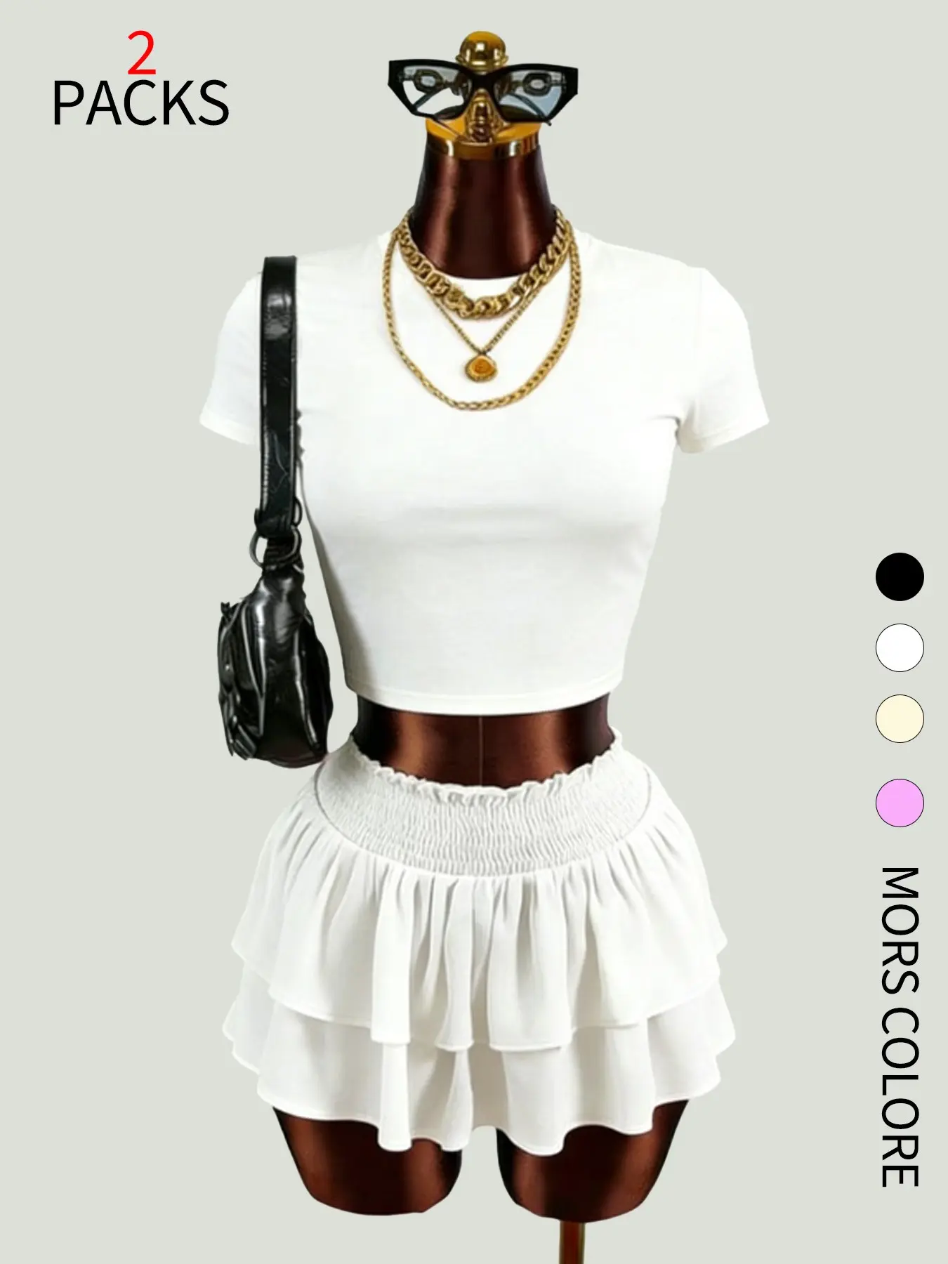 Women's Summer Plain Slim Fit Short Sleeve Top Set, Soft Breathable Fabric, Casual & Commute Wear, Versatile Basic Tee