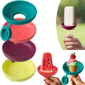 4-Piece Silicone Ice Cream Holder Set — Summer Popsicle Sleeves and Leak-Proof Cone Stands with Drip Catchers; Portable Popsicle Mold Trays, Perfect for On-the-Go Snacking; Dishwasher Safe and an Excellent Choice for Thanksgiving Tableware.