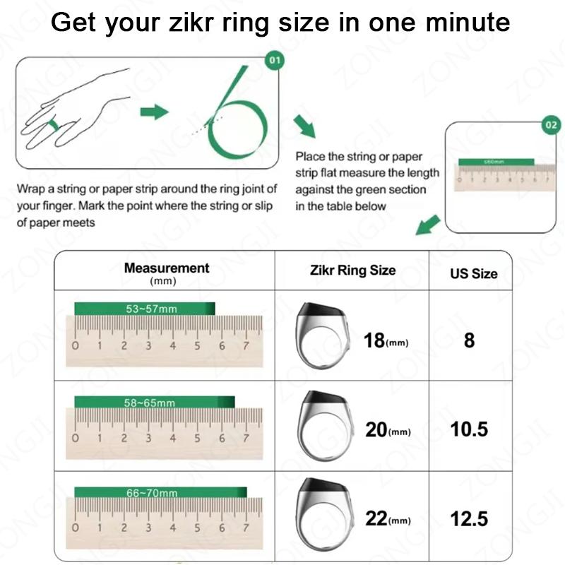 2026 Smart Zikr Ring Praise Tasbih Tally Electronic Digital Counter for Muslims Prayer Time Vibration Reminder Waterproof