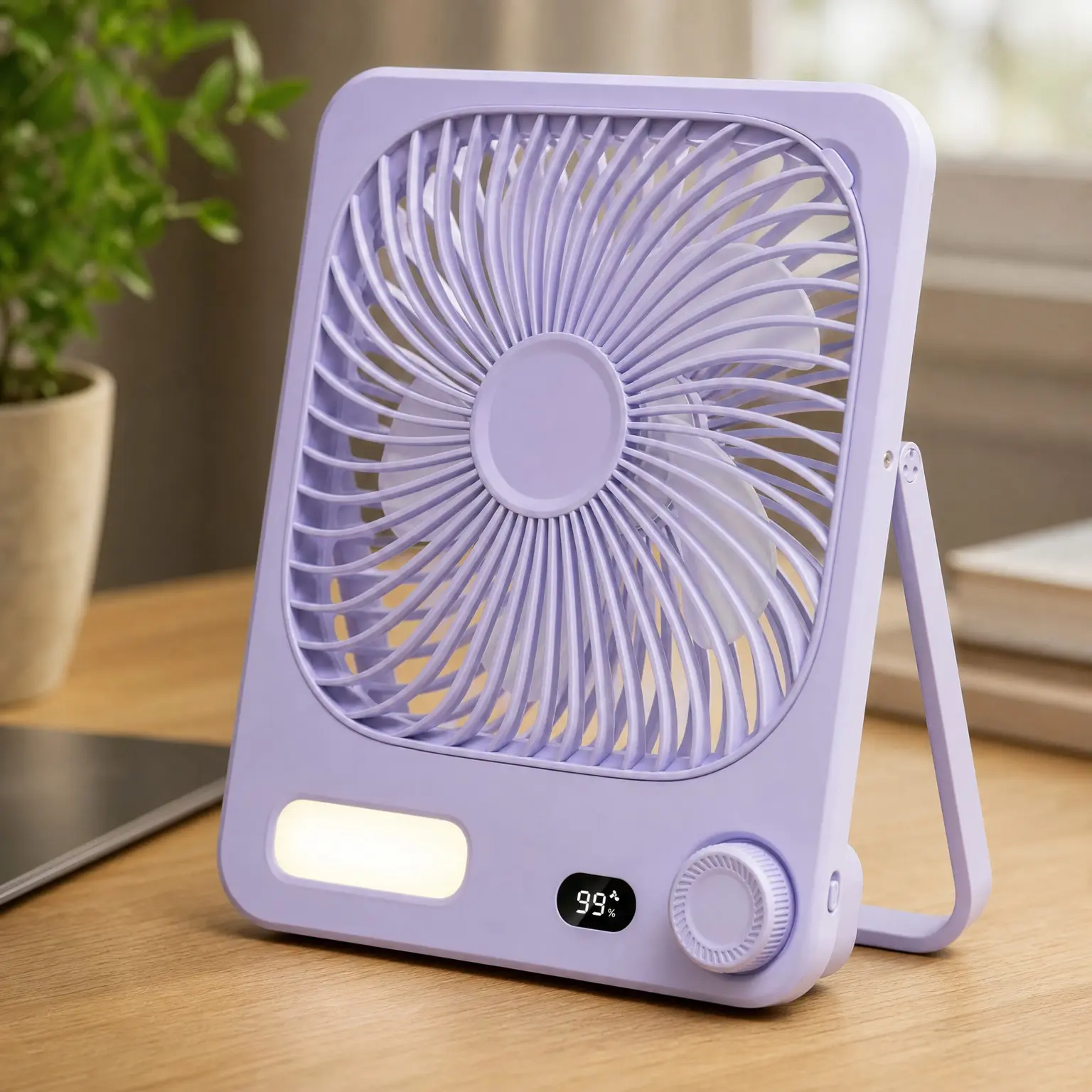 10000mAh Battery Powered Portable Fan, Up to 40H Runtime, Ultra-Slim 8-Inch Travel Fan with LED Lantern, Ultra Quiet Rechargeable Desk Fan for Bedroom, Office, Outdoor, Camping, Cruise (Purple)