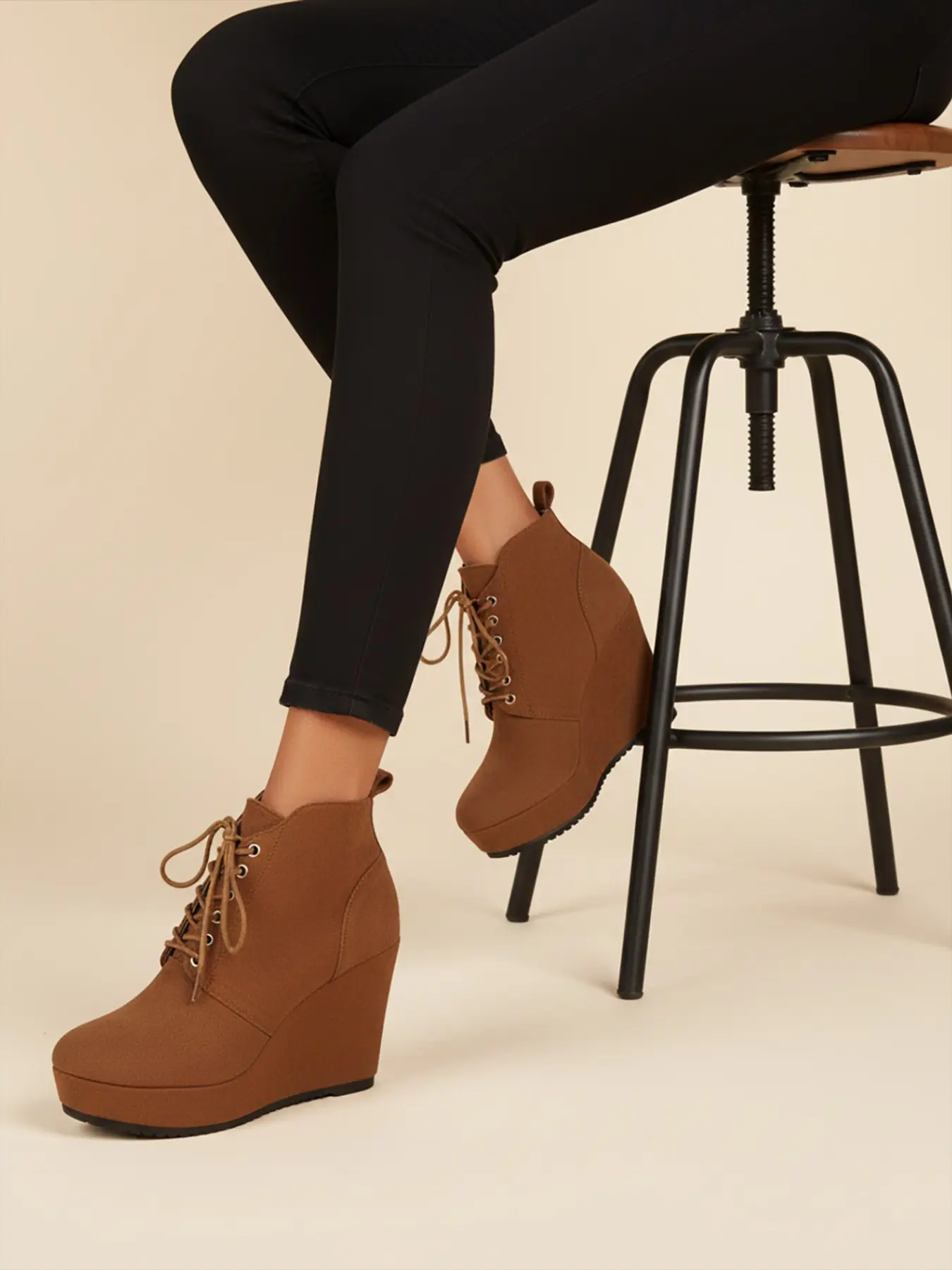 Suede Wedge Heel Slides for Women, Thick Sole Waterproof Platform Boots, Retro Textured Wedge Short Boots, Casual Office Shoes, Platform Wedges