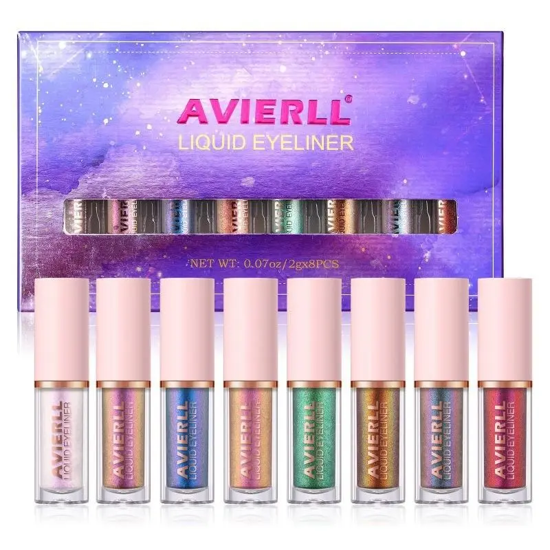 Holographic Chameleon Liquid Eyeliner 8Pcs Multicolor Shifting Glitter Eye Liner Waterproof Sparkly Eye Makeup Gift Set
