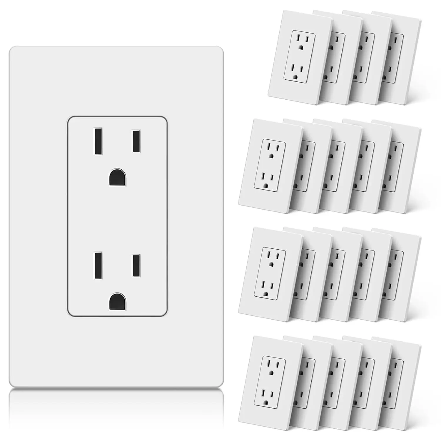 15 Amp Decorator Receptacle Outlet with Screwless Wall Plate, 20 Pack | UL Listed Standard Electrical Outlet, Non-Tamper Resistant, 15A/125V, 2 Pole 3 Wire, Residential and Commercial Use
