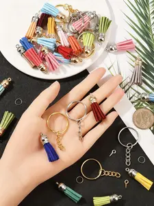 200 piece DIY keychain making set, including 50 colorful suede tassels, 150 iron split rings and sheep eyes, suitable for jewelry making, bags, hats, home decoration, DIY handmade gifts