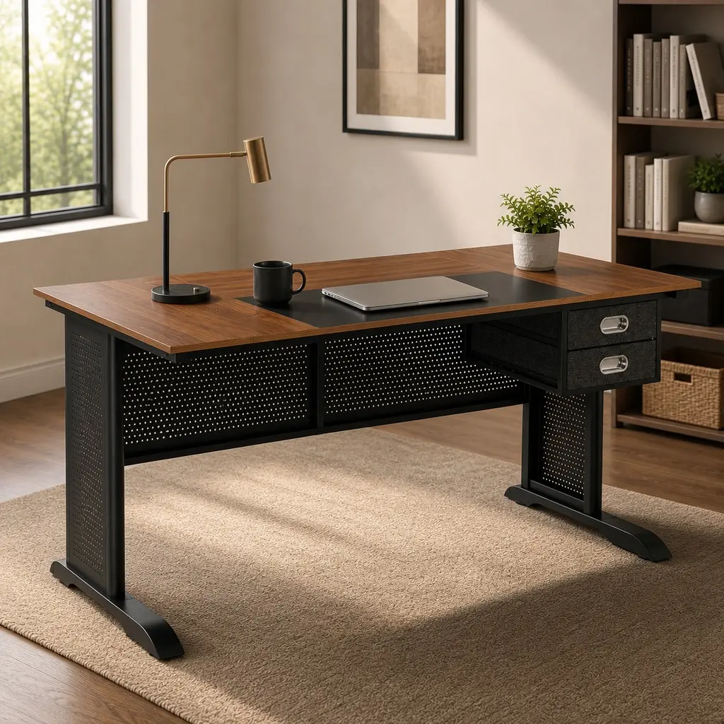 ARCH 63 Inch Computer Desk with Large Work Surface, Gaming Desk Writing Desk for Home Office Study, Modern Simple Desk with Sturdy Metal Frame, Black/Brown Options, MDF & Acrylic Construction, Spacious Desktop for Monitor, Keyboard, Books
