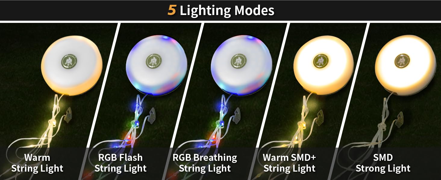 2 Pack Camping String Lights, 4 in 1 Quick Storage 32.9ft Rechargeable Tent Light String with 8 Lighting Modes, Hanging Waterproof Portable LED Lights for Outdoor, Patio, Awning, Party Essentials, Camping Accessories