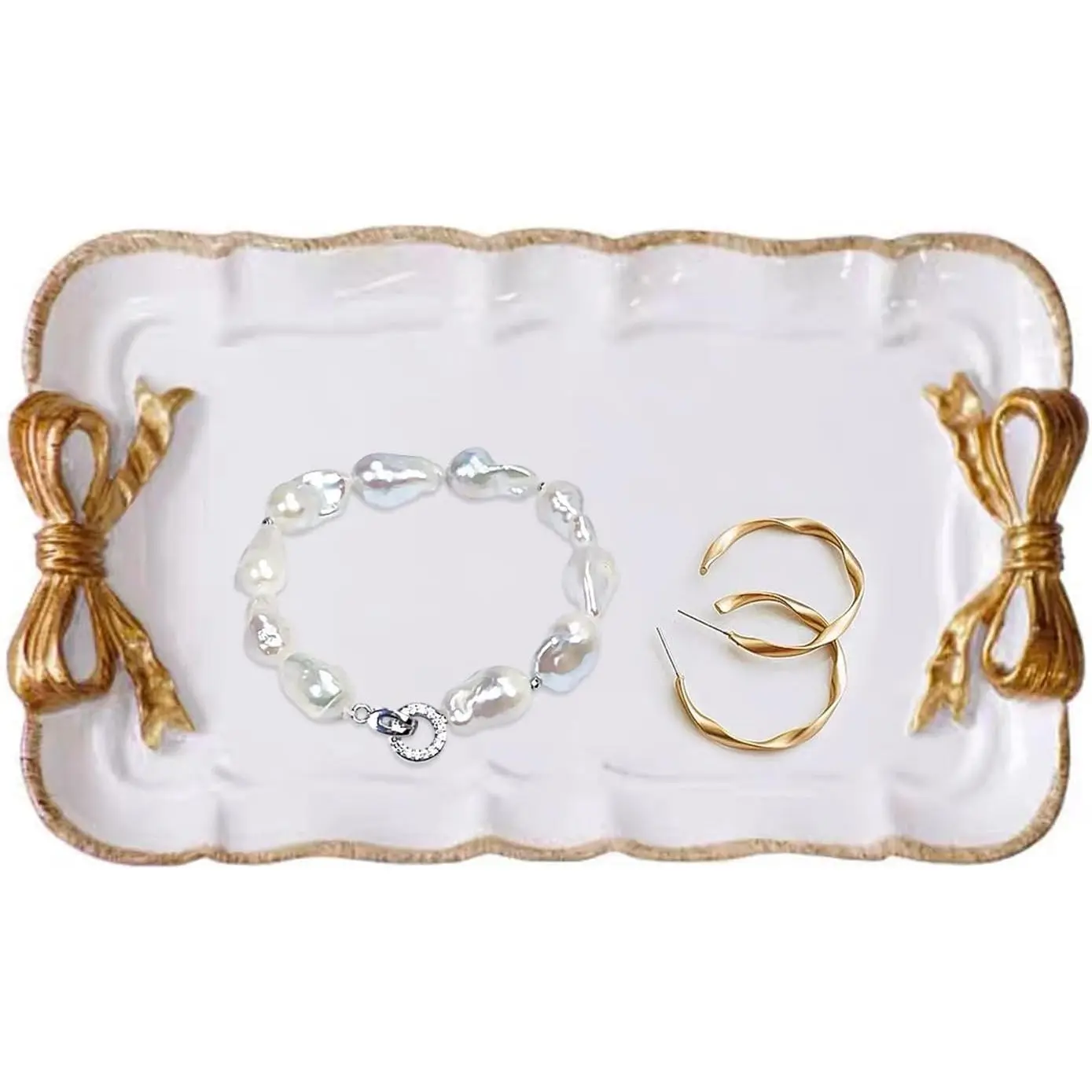 4.5x7.7" Synthetic Bow Shape Tray - Home Organizer Accessory, Decorative Dish for Rings, Earrings, Watch, Keys, Perfume, Gift for Her