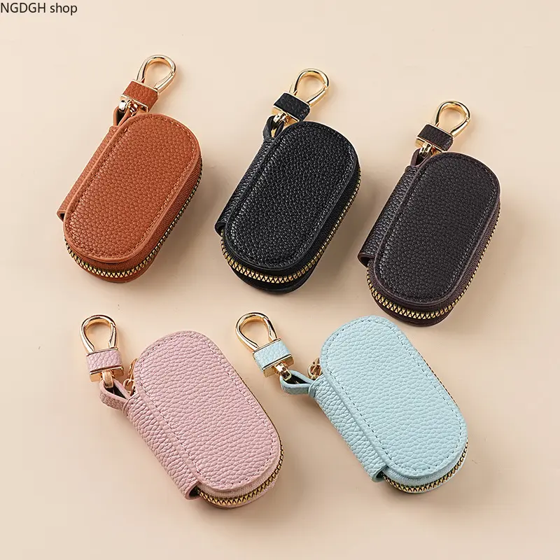 Mini Key Pouch - Oval Leather Zipper Key Holder for Car Keys, Compact Clip Case for Women Men, Everyday Practical Fashion Accessory & Key Organizer