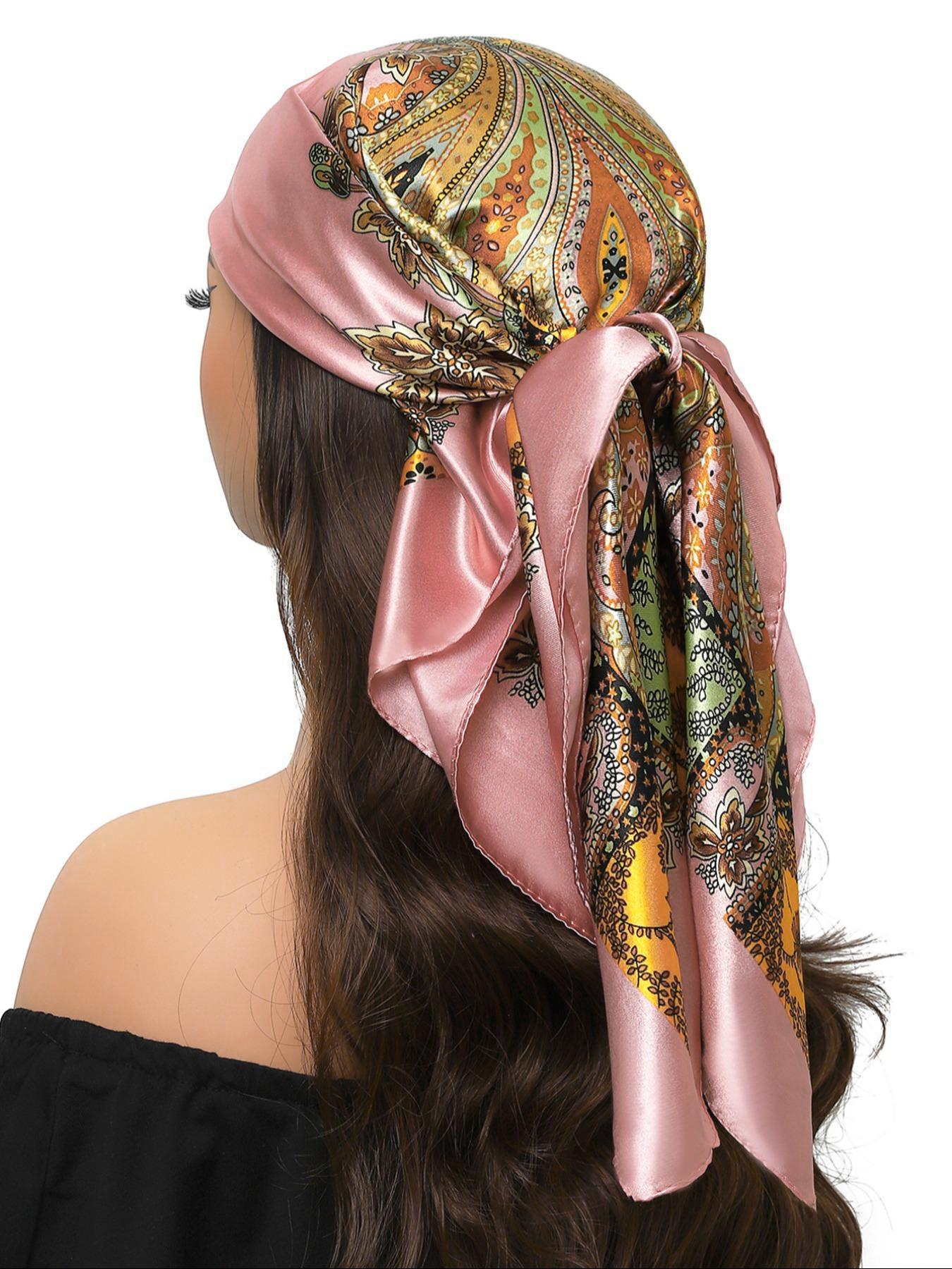 Women's Boho Style Paisley Print Square Scarf, Vintage Trendy Bandana, Fashionable Hair Accessories for Women & Girls