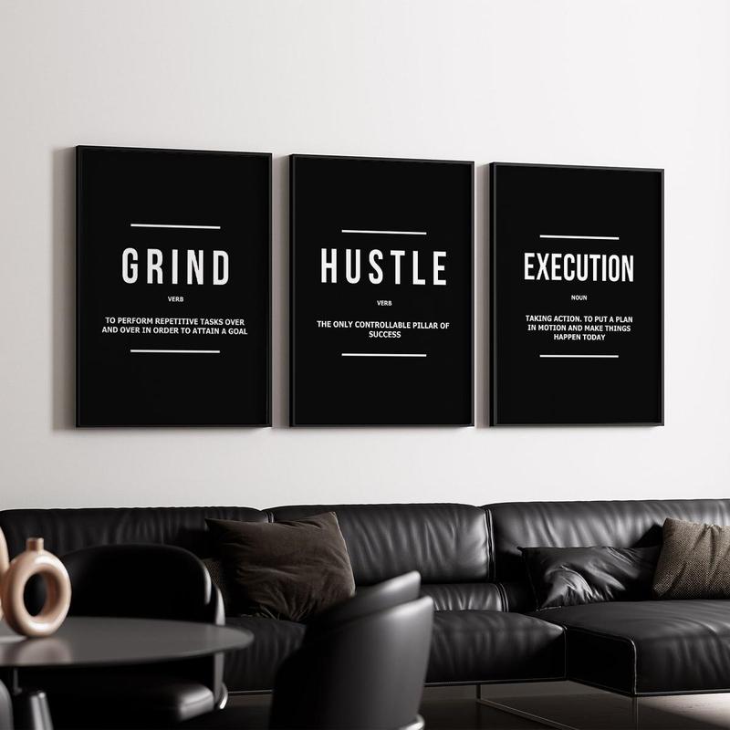 Unframed Modern Art Poster, 3 Counts/set Motivational Grind Hustle Success Inspirational Quotes Canvas Wall Art, Office Decor, Entrepreneur Gifts, Modern Home Decoration