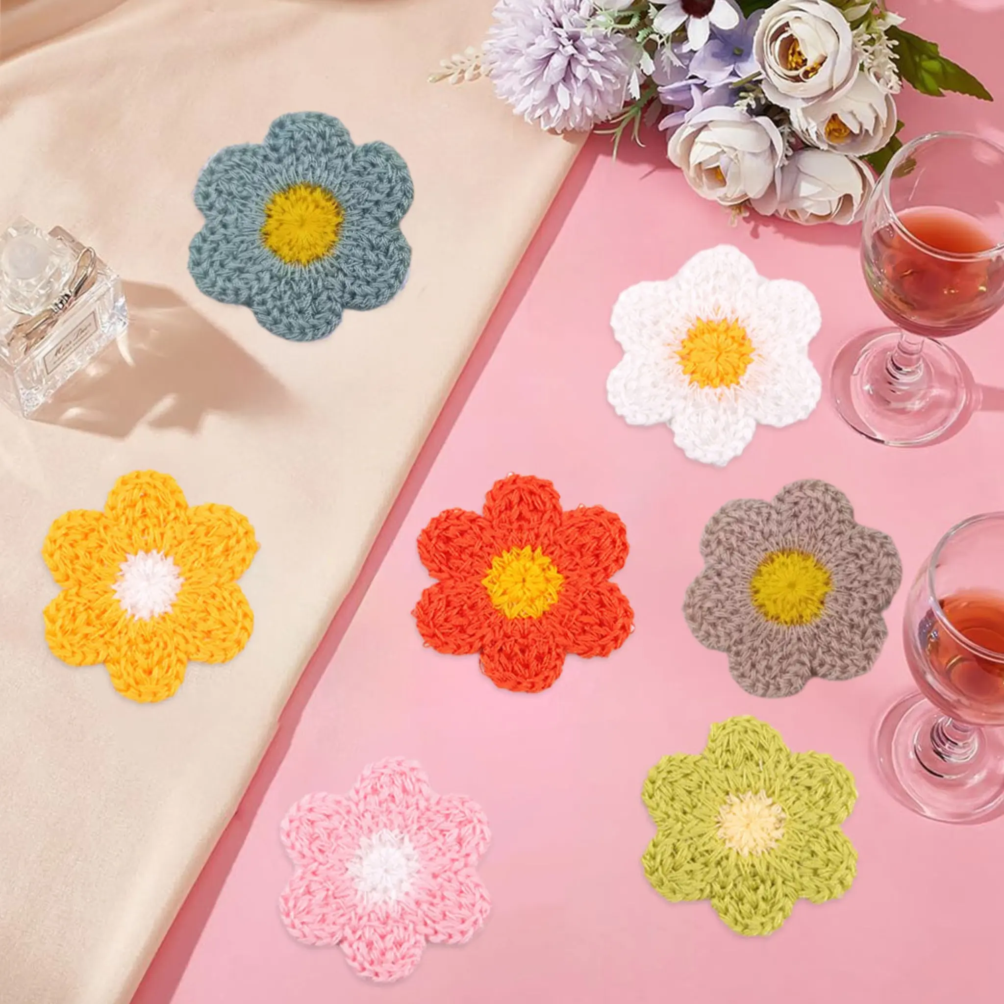 10/35pcs Wool Thread Embroidery Flower Patches, Sewing Appliques for Crafts, Headwear Accessories, Hair Clips Decorations, Ornamental Items