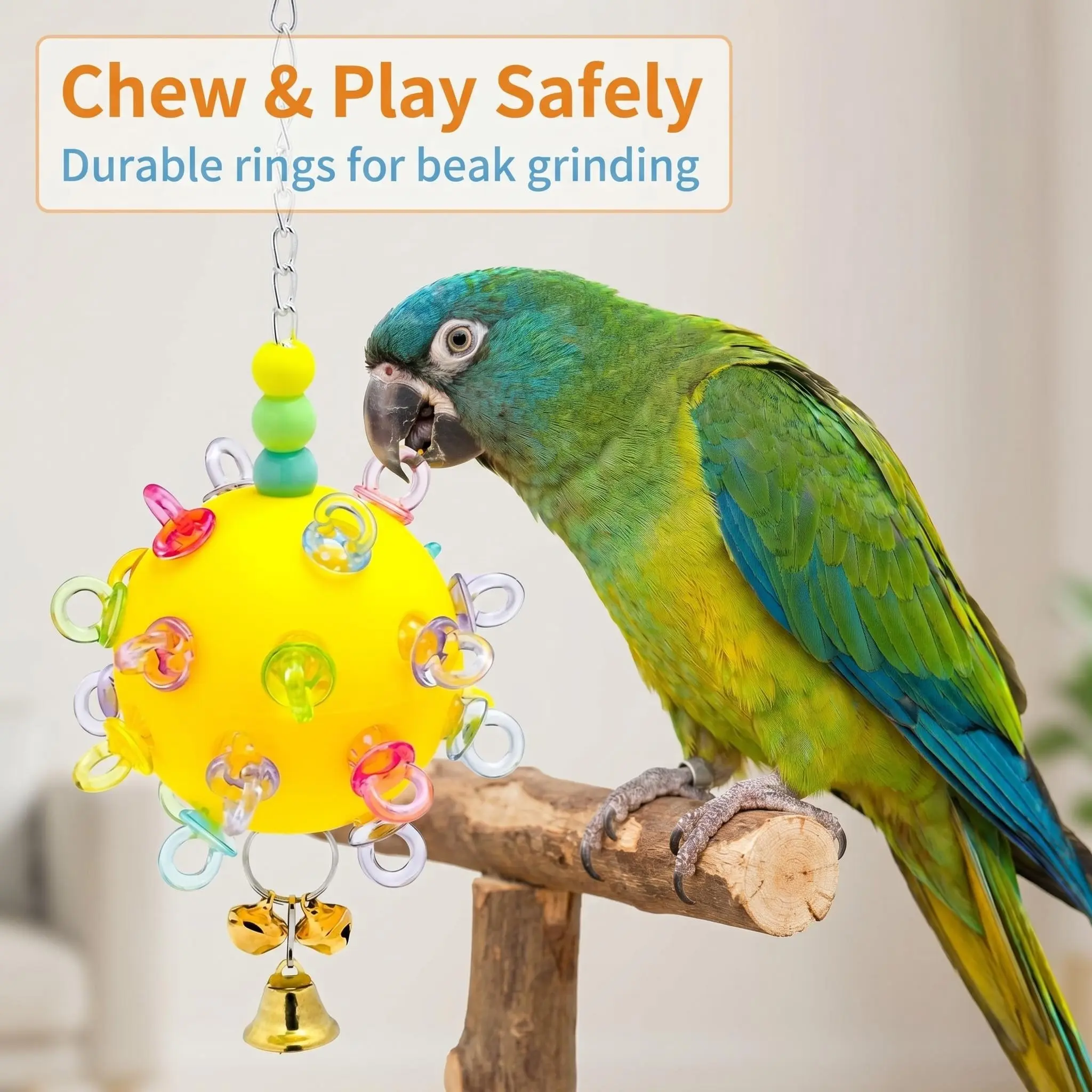 Colorful Pet Bird Hanging Ball Toy, Durable Interactive Parrot Chew Toy Ball, with Hanging Bell, Suitable for Cages, Fun and Engaging