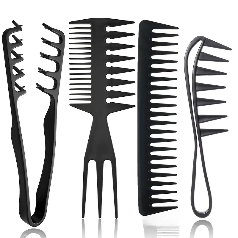 4-Piece Men's Hair Styling Comb Set, Wide Tooth Comb, Anti-Static, Ideal for Barbers and Home Use, Volumizing Hair Combs