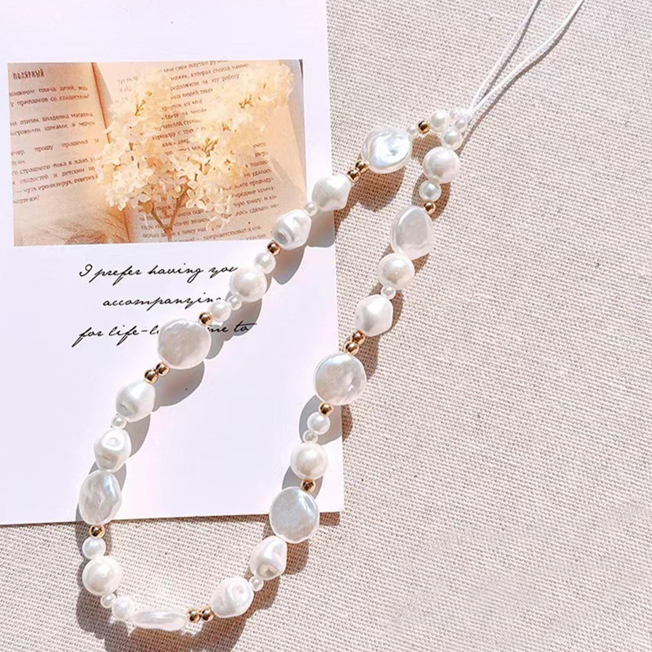 Faux Pearl Decor Beaded Phone Chain, Anti-lost Phone Lanyard, Fashion Phone Strap for Women & Girls, Phone Strap Holder, Mobile Phone Decoration Accessories, Charms