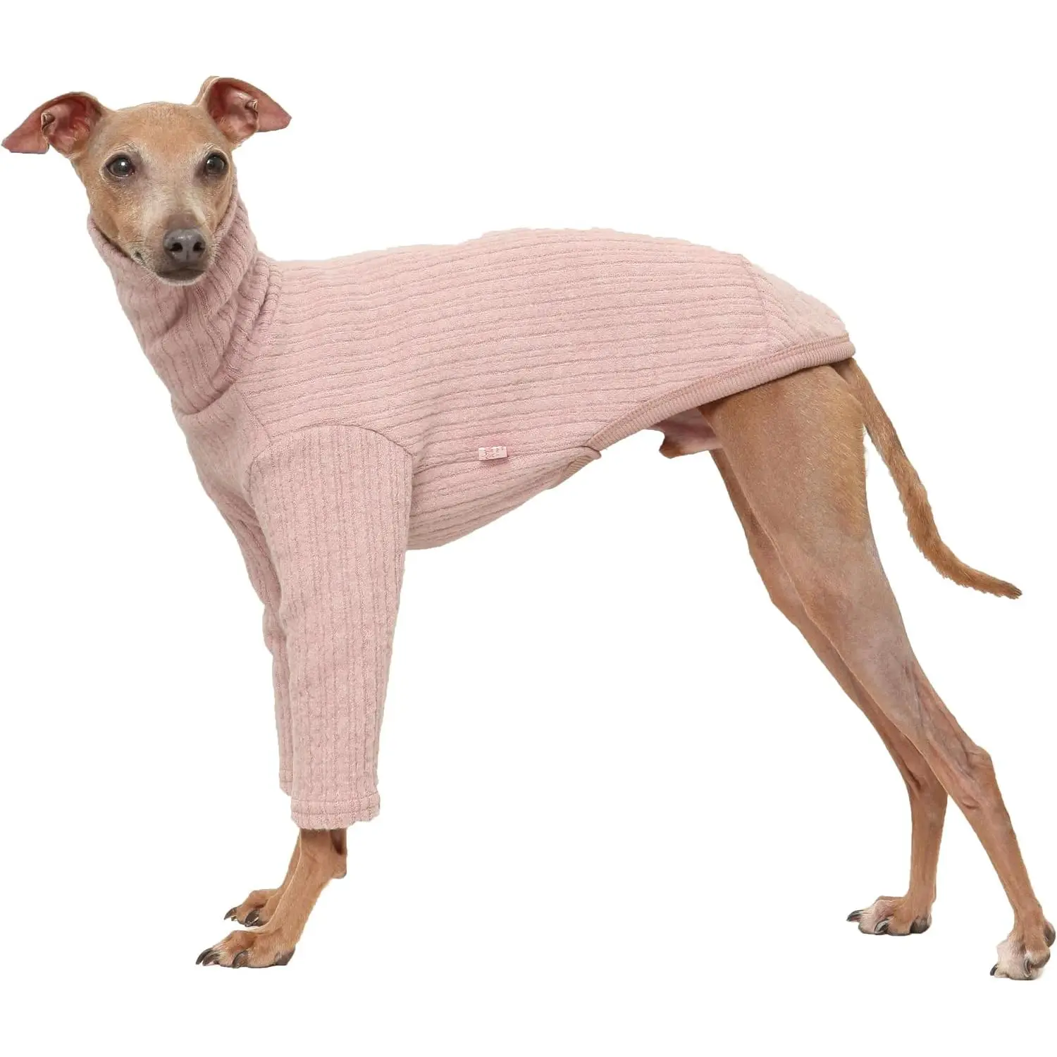 Italian Greyhound Clothes Ribbed Knit Turtleneck Sweater Soft Flexible Warm Autumn Winter Shirt (M,Dustypink Knit T)