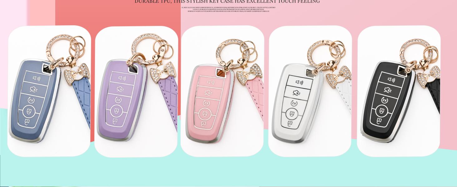 for Ford Key Fob Cover with Keychain, Soft TPU Key Case Shell for F150 F250 F350 Mustang Bronco Explorer Escape Edge Expedition Maverick Ranger Lincoln Smart Remote Key (Purple)