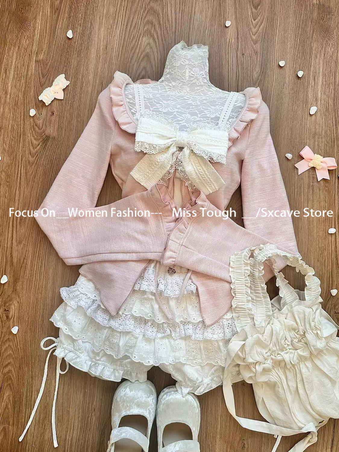 Japanese Kawaii 3 Piece Sets Lolita  Cardigan Coats + Mini Skirts + Corset Vest American Vintage Suits Autumn Even Party Chic