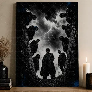 Dark Gothic Mystery Wall Art, Stormy Night Figure Poster, Moody Horror Canvas Print for Living Room Bedroom Office Game Room,wall decor,poster.