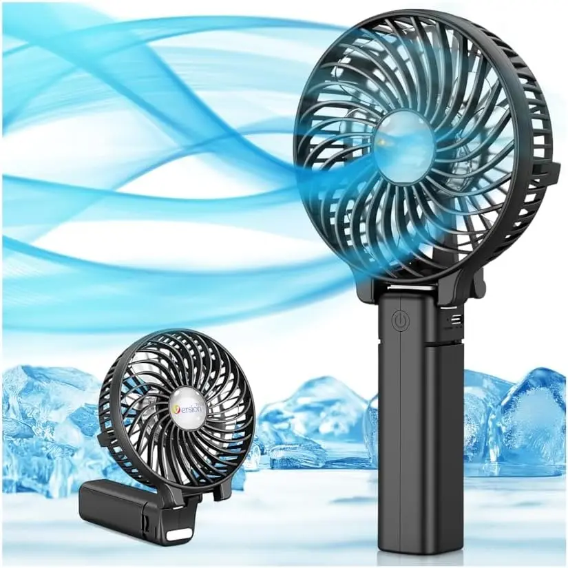 Portable Handheld Fan, +Durable+180° Foldable, Mini Hand Fans with USB Rechargeable  Operated Cooling Accessories for Personal Use, Travel, Office Black