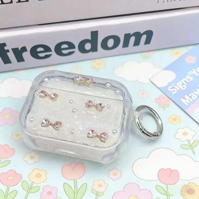 Unisex Cute Shiny Bow Headset Cover with Keychain - Polycarbonate (PC) Transparent Cover, Audio Accessory for Headphone Protection