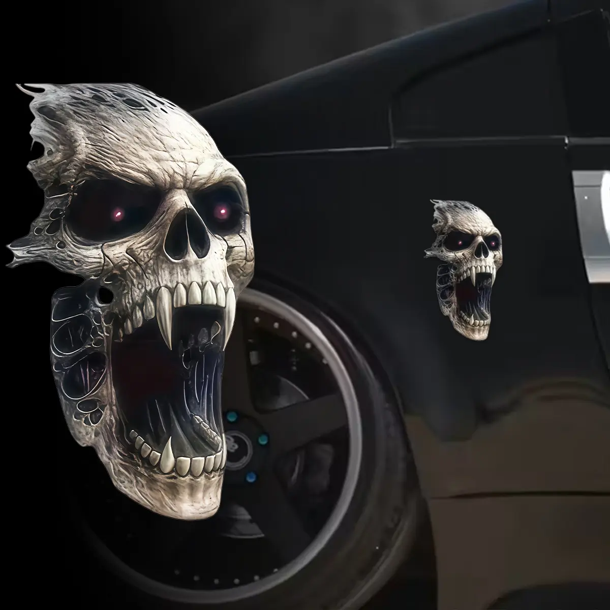 2-Piece Horror Skull Car Prank Stickers, Creative and Unique Car Self-Adhesive Decals; Waterproof, Sunproof, and Fade-Resistant, Effectively Covers Scratches; Suitable for Car Quarter Windows, Bumpers, etc.; The Best Choice for Prank Sticker Enthusiasts
