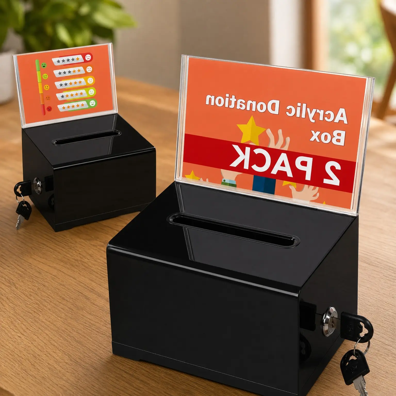 Acrylic Donation Box with Lock, Black Ballot Box with Slot and Sign Holder, 2 Pack Suggestion Boxes for Fundraising, Donation, Bar, School Voting, 6.2x4.6x3.9 InchGift