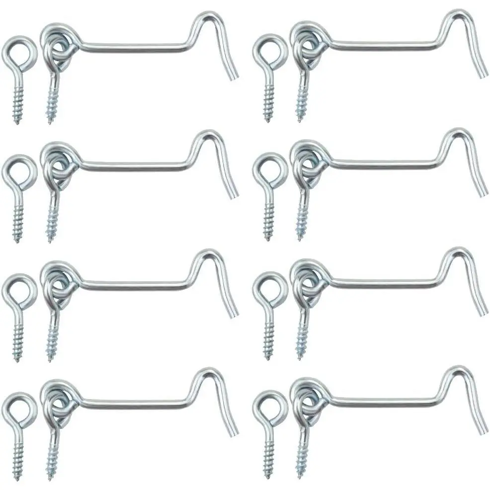 8 Pcs 2.5-Inch Silver Metal Cabin Hook Eye Latch - Swivel Home Use Gate, Door, Window Hook with Mounting Screws, Metal Hooks