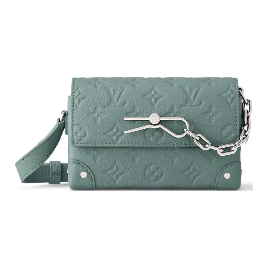 Louis Vuitton Steamer Mini Crossbody Bag for Men and Women, Taurillon Leather with Magnetic Clasp, Iconic Chain Detail, Aqua Green