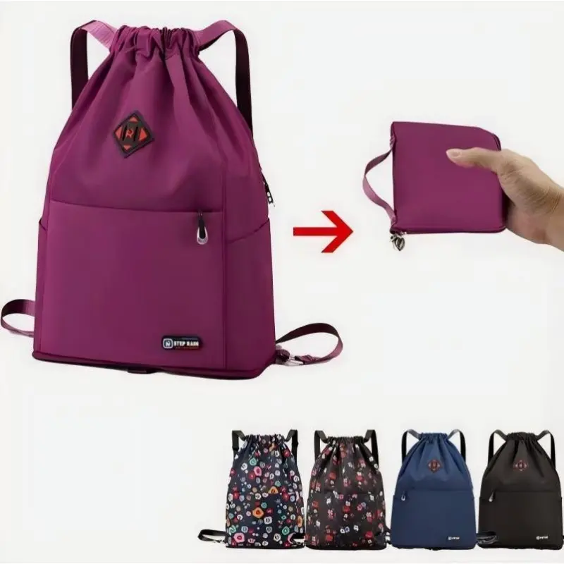 Unisex Nylon Foldable Drawstring Travel Gym Backpack, Large-Capacity Waterproof Multi-Pocket Mini Bag for Outdoor Fitness, Camping, Hiking travel bag