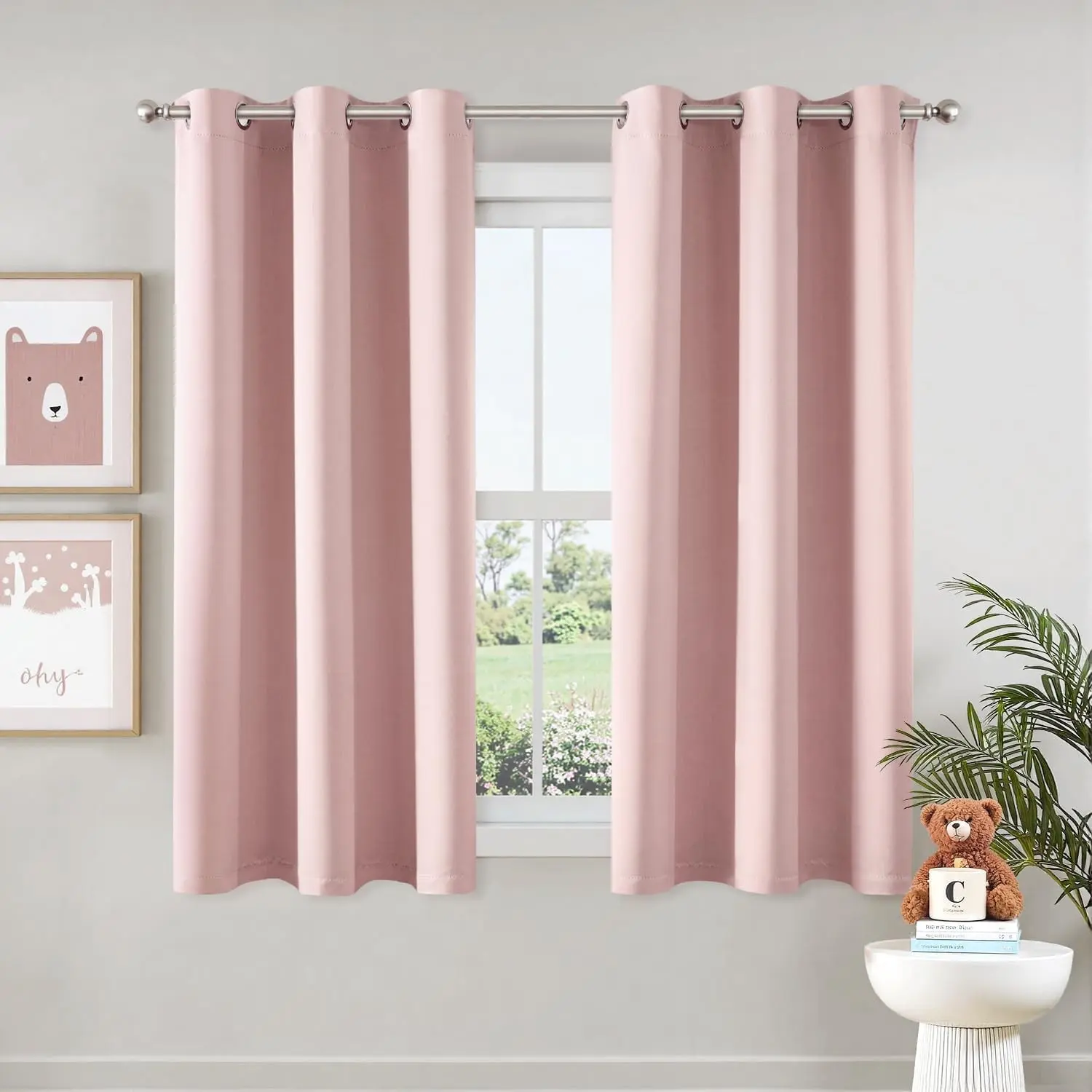 Pink Grommet Blackout Curtains 2-Panel Set (40x63 in), Thermal Insulated Home Items, Noise-Reducing Light-Blocking Window Treatments for Bedroom (63 in Long)