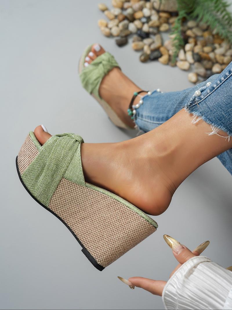 Women's Fashionable Bowknot Design Slippers, Casual Comfortable Wedge Sandals for Summer, Female All-match Round Toe Slide Sandals for Daily Wear, Walking Shoes