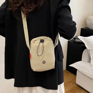 Women's Lightweight Nylon Drawstring Mini Crossbody Bag - Adjustable Wide Strap, Multi-Pockets Small Shoulder Purse for Sports, Daily Use (Crossbody Bag for Women)