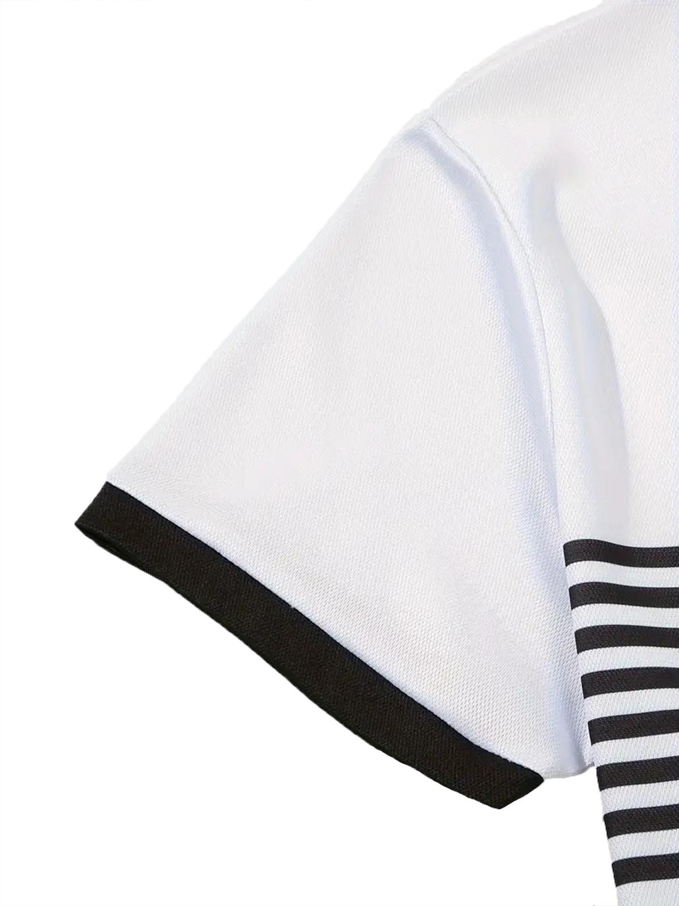 Men's Regular Fit Colorblock Striped Print Polo Shirt, Casual Short Sleeve Button Front Top for Summer, Fashion Men's Clothes for Daily Wear