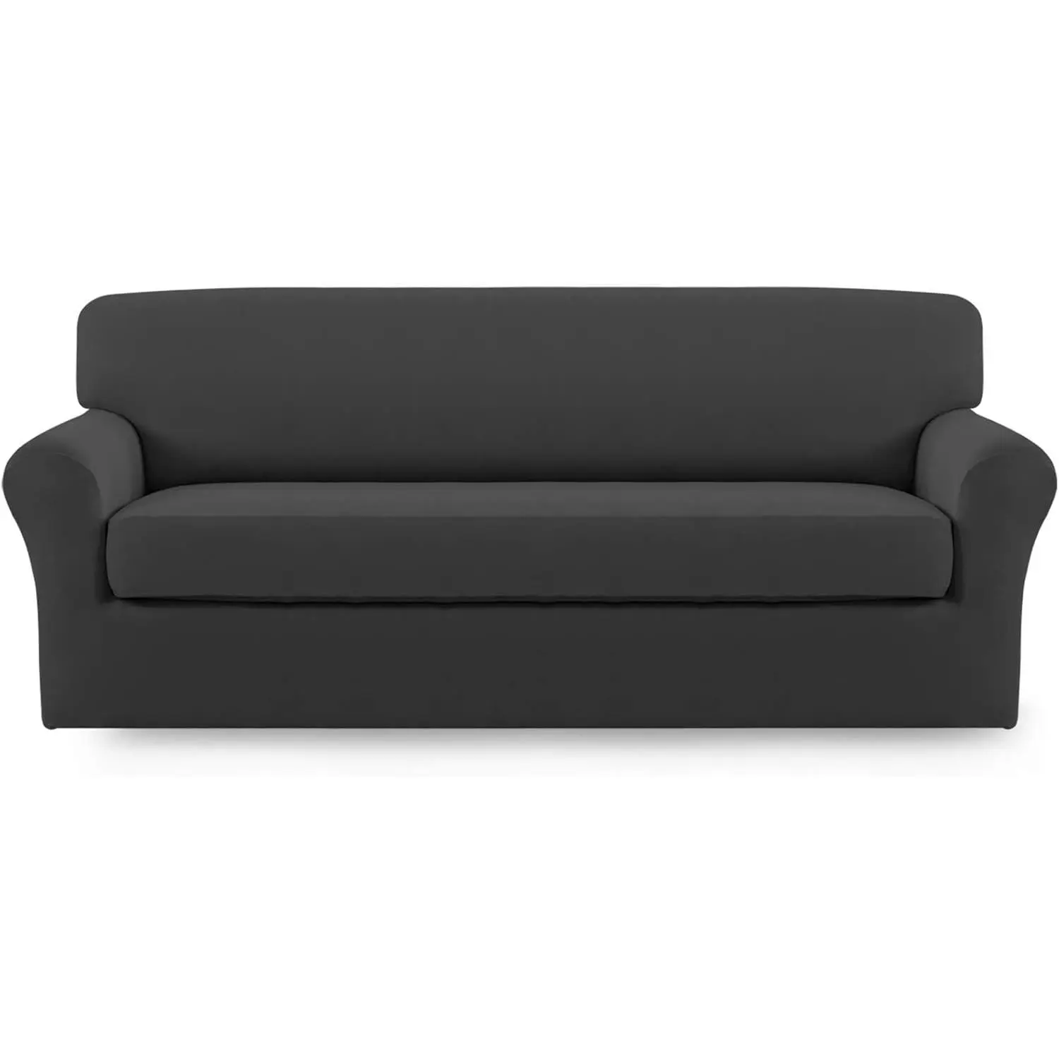 2 Pieces Microfiber Stretch Sofa Slipcover – Spandex Soft Fitted Sofa Couch Cover, Washable Furniture Protector with Elastic Bottom Kids,Pet (Sofa, Dark Gray