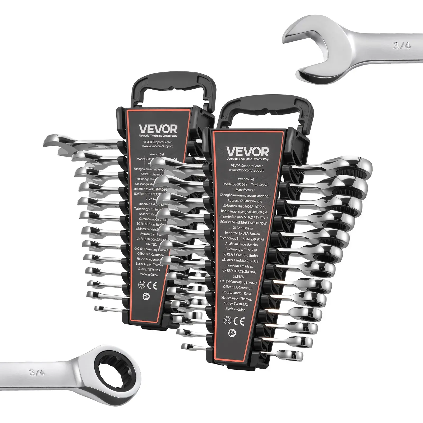 【DealsForYouDays】VEVOR Combination Wrench Set, 26-Piece SAE and Metric, 72 Teeth, Cr-V Steel Ratcheting Wrench Set, with Rack Organizer, Open End, Clear Size Labels, for General Household, Automotive Repairs, Silver