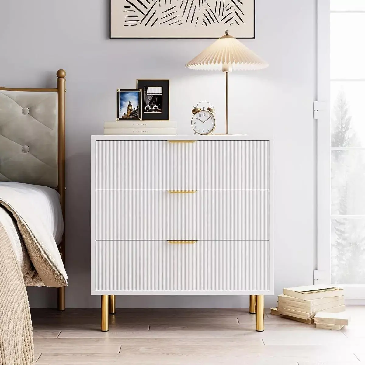 GARVEE3 Drawer Dressers and Fluted Chest of Drawers with Modern Wood Design, Gold Metal Handles, Anti-Tipping Feature, and Large Storage Organizer for Bedroom, Entryway, Hallway, and Living Room in Multiple Colors