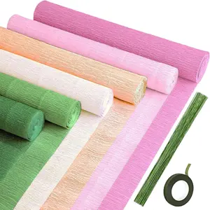 Crepe Paper Streamers 6 Rolls 10 x 98Inch 6  Colors Crepe Paper Sheets 20 count Floral Iron Wire 1 count Green Floral Adhesive Tape for DIY  Colourful Paper Flower Crafts ( Series(6 Color))