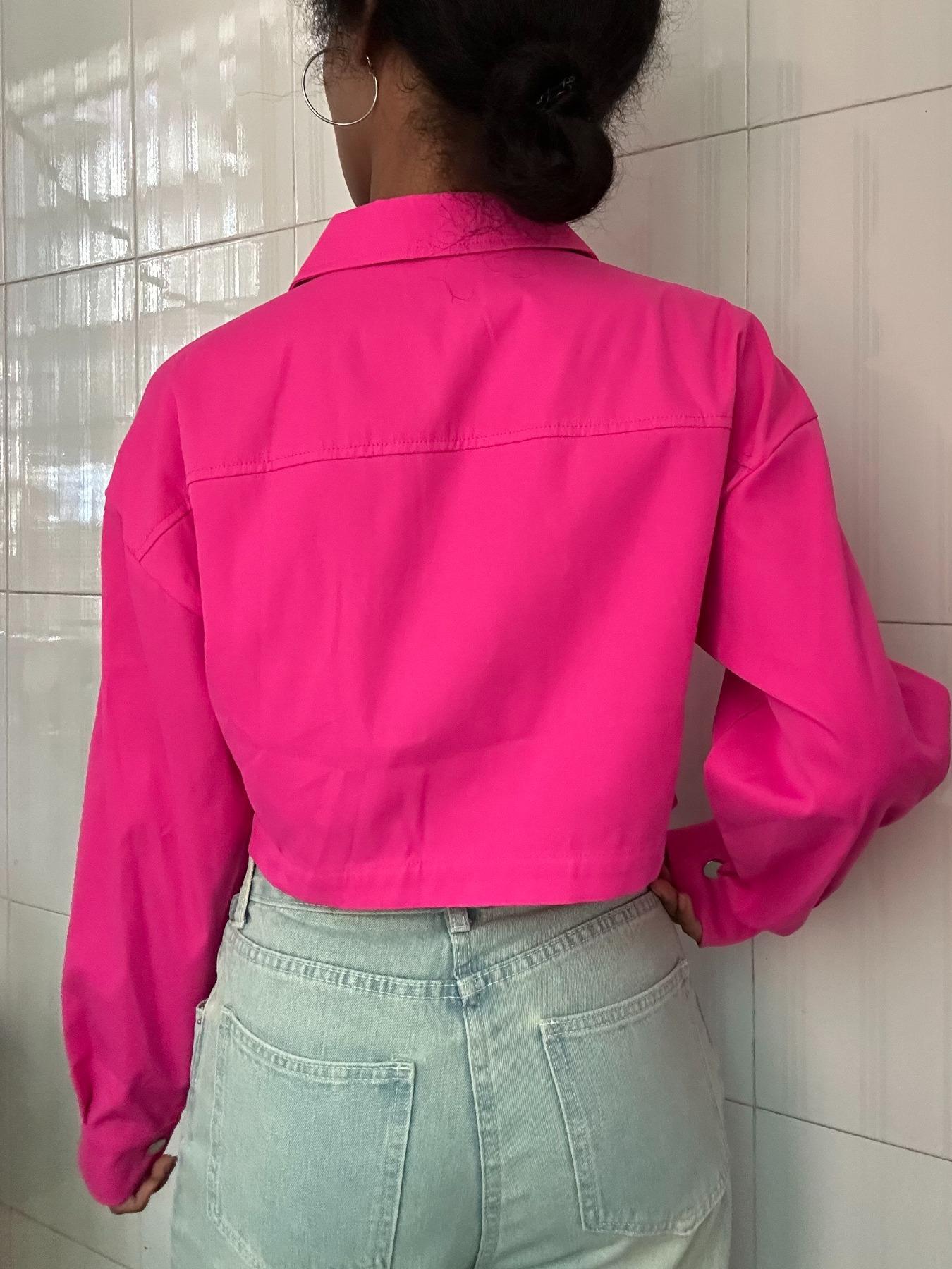 Women's Solid Button Front Drop Shoulder Crop Jacket, Casual Long Sleeve Collared Coat Outerwear for Fall & Winter, Ladies Clothes for Daily Wear