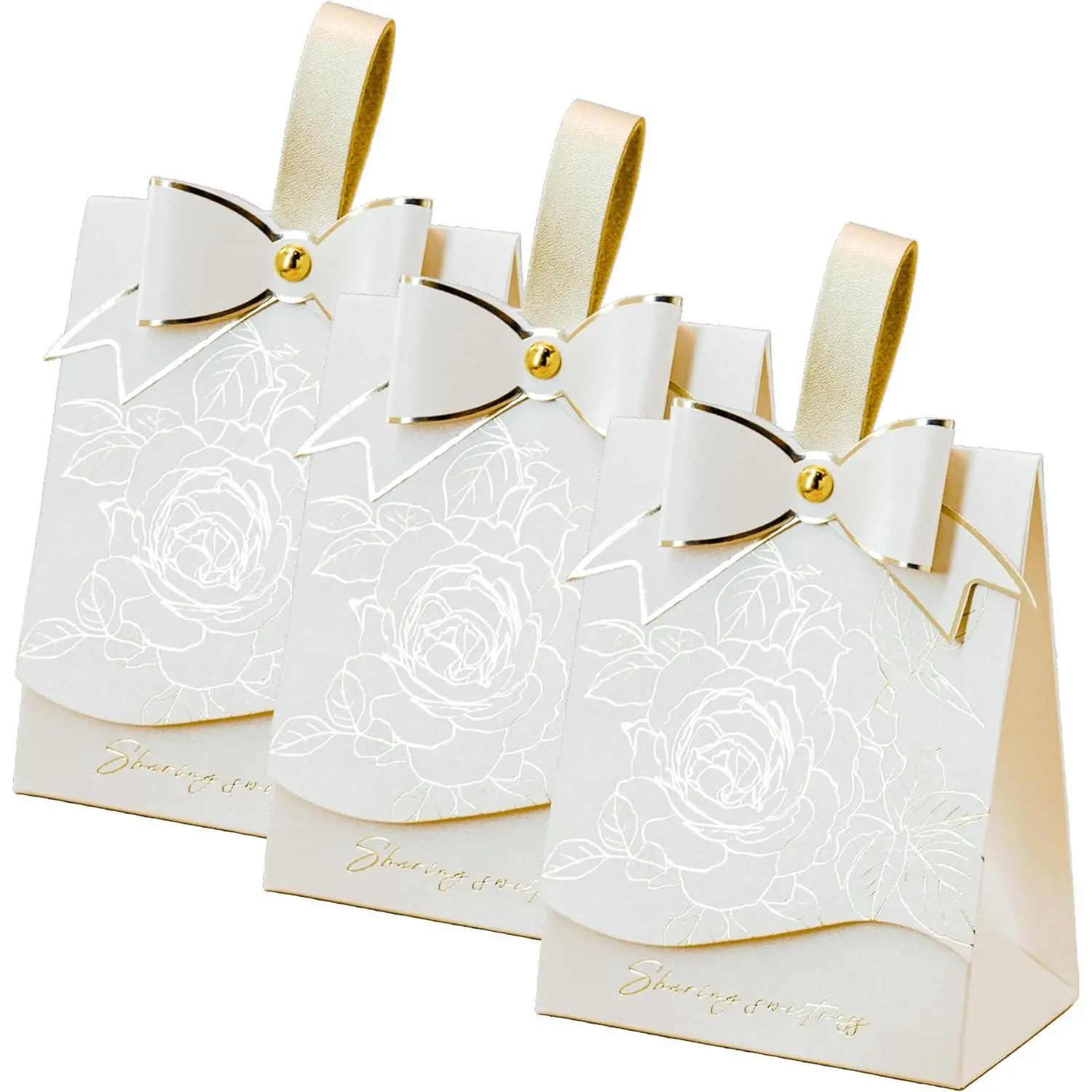 30 count Elegant Candy  Box Rose  Bow Portable Candy Box Holiday Party  Box Bonbonniere ()
