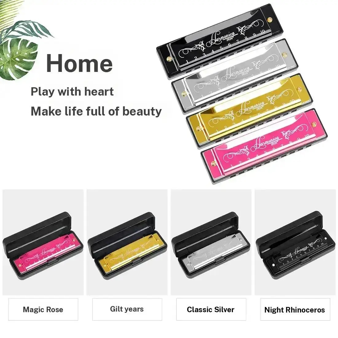 Irin New C Key 10 Hole 20 Notes Harmonica, Multicolor Metal Case, Eco-Friendly Abs Material, High-Quality Reeds, Musical Instrument