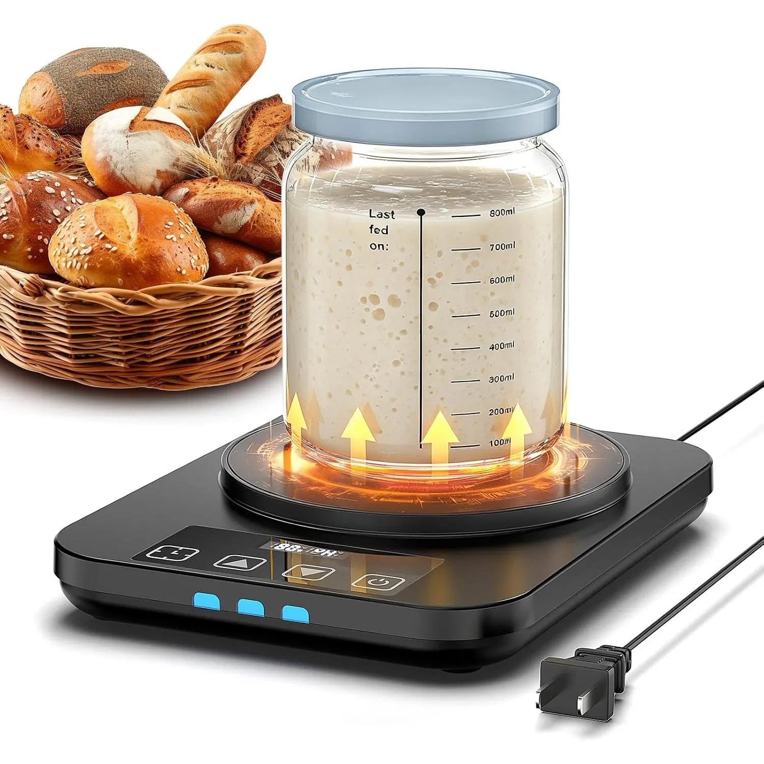 Sourdough Starter Warmer,  1°F Thermostat Control (70-100°F) Sourdough Warming Mat,  memory Warming /Off, 12-Hour Timer Sourdough Warmer(Black)