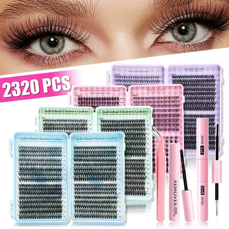 Mixed Length False Eyelashes Set, Natural Look 8-16mm D Curl Individual Lashes, Includes Glue Tweezers Remover for DIY Extension Kit