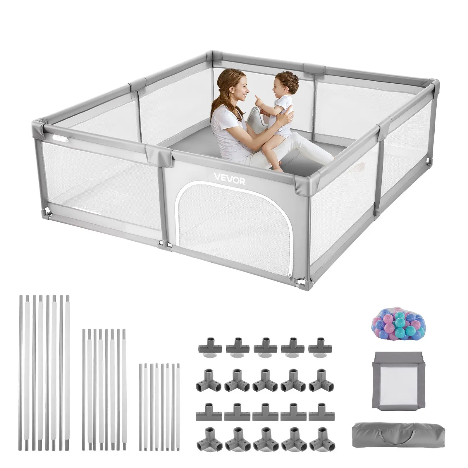 【DealsForYouDays】VEVOR Baby Playpen, 78.7" x 58.7" Large Toddlers Playpen, Indoor/Outdoor Baby Fence Play Yard with 50 Ocean Balls, Zippered Door Breathable Mesh, No-Gap Safety Activity Center for Babies Toddlers