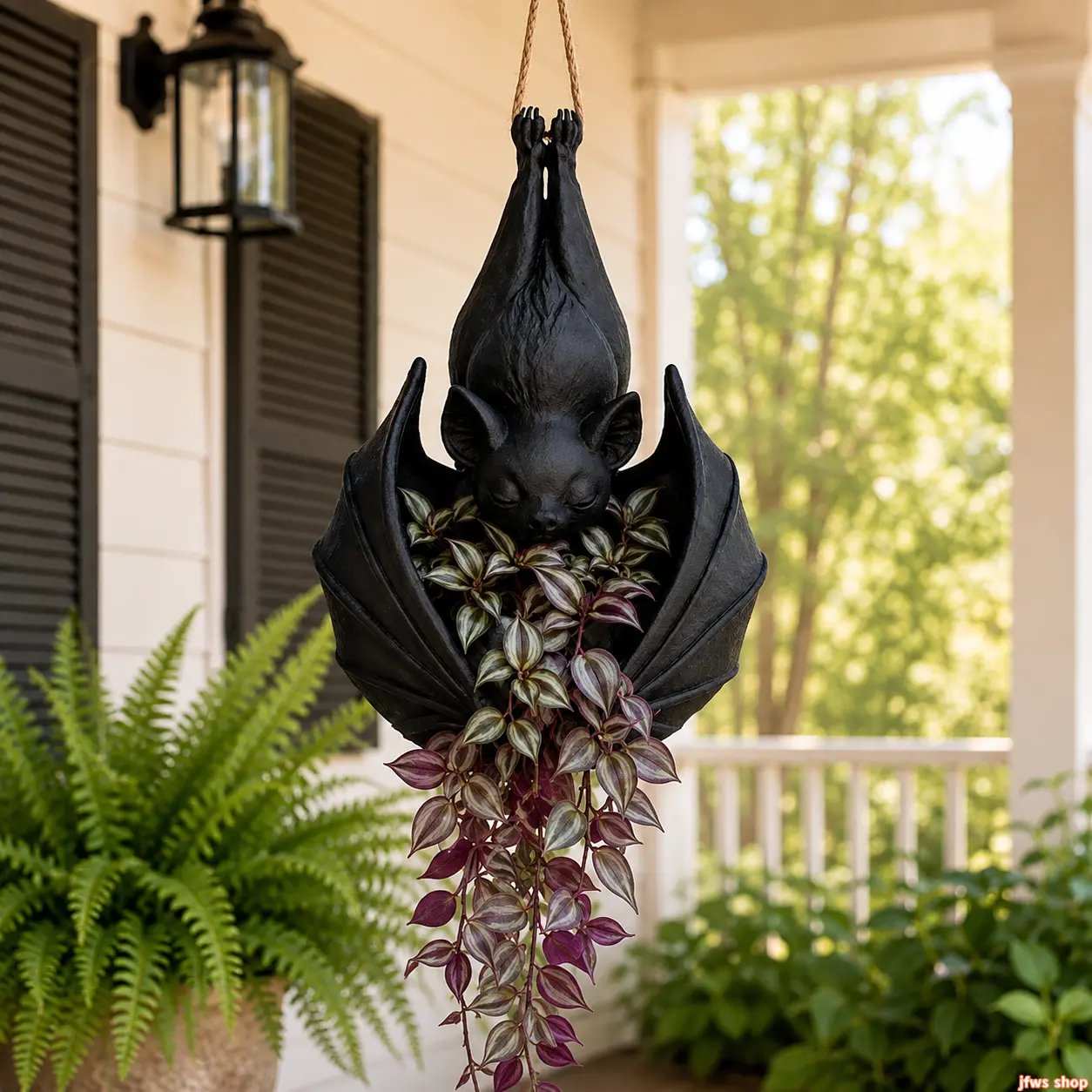 2026 New Hanging Bat Planter Flower Pot Wall Mounted Holder with Rope, Halloween Gothic Decor Ornament for Indoor Outdoor Garden Patio Home Office tiktokshopbacktoschool