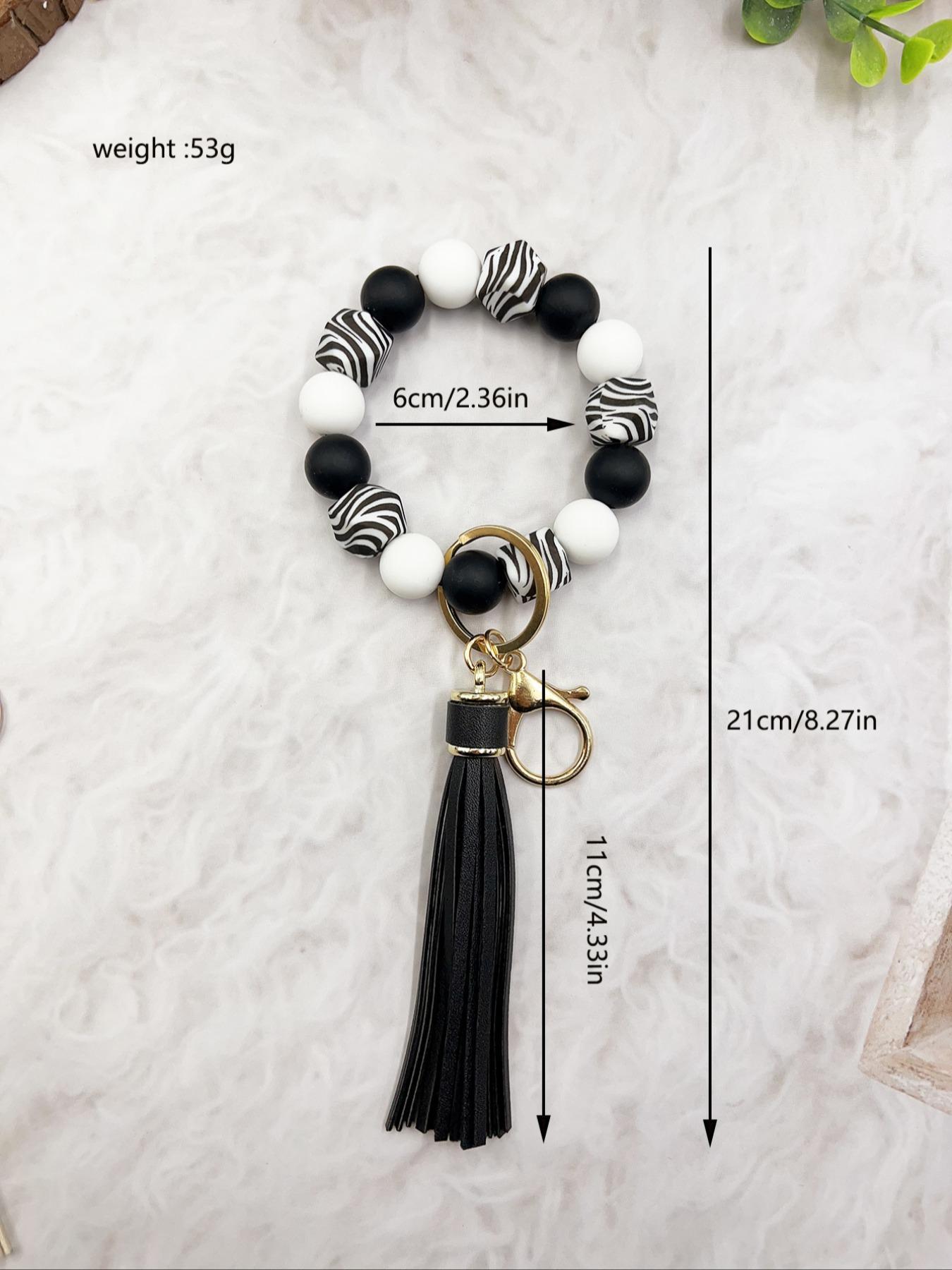 Western Style Pattern Beaded Tassel Decorated Keychain, Boho Style Keychain for Women & Men Bags, Keys Pendants, Trendy Keychain for Birthday Gift, Cute Keychain