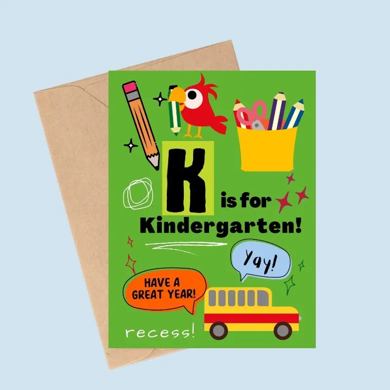 Kindergarten Back-to-School Greeting Card:Blank Card with Envelope