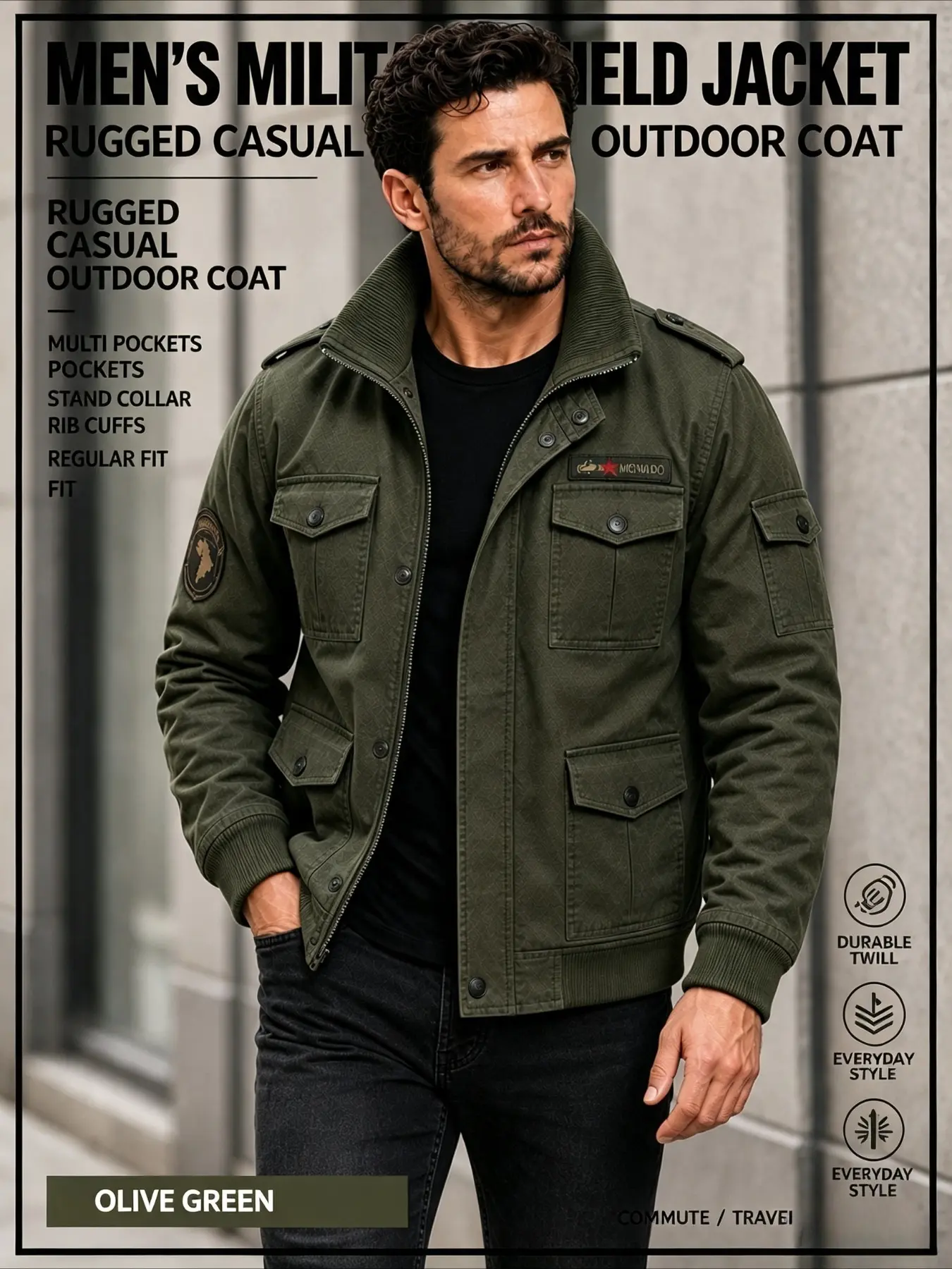 Men's workwear jacket, a durable and practical stand-up collar multi-pocket workwear jacket, suitable for both daily work scenarios and outdoor work.