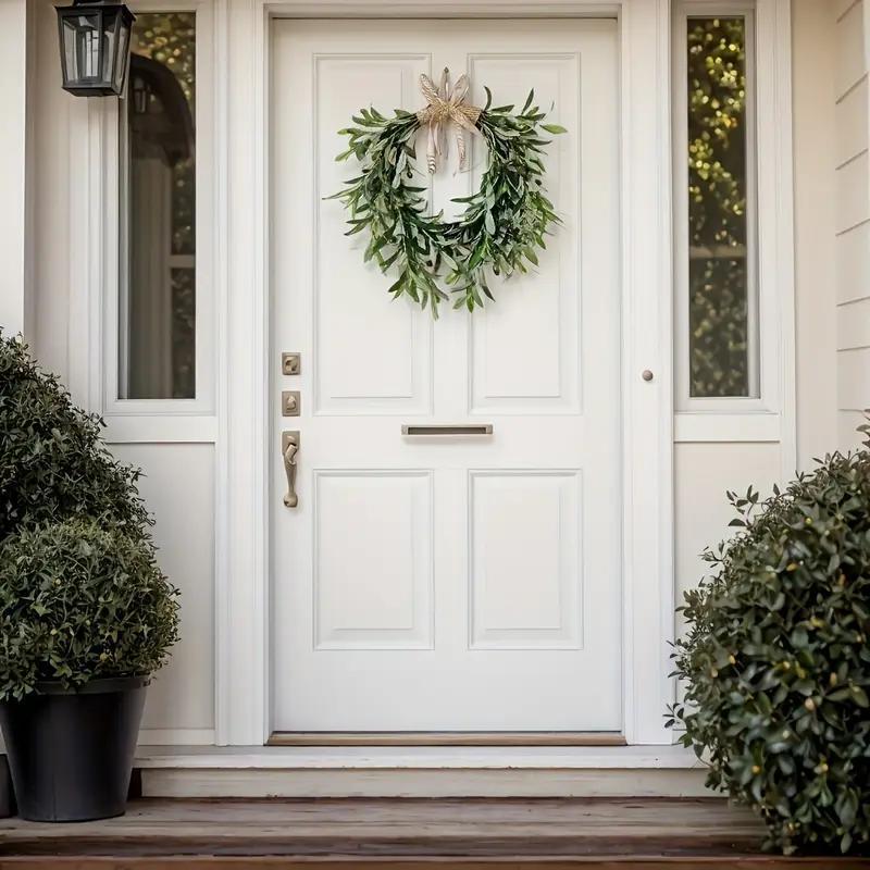 Artificial olive branch wreath with fruits and flowers - a natural-style wreath suitable for walls, doors, windows, and home decoration.