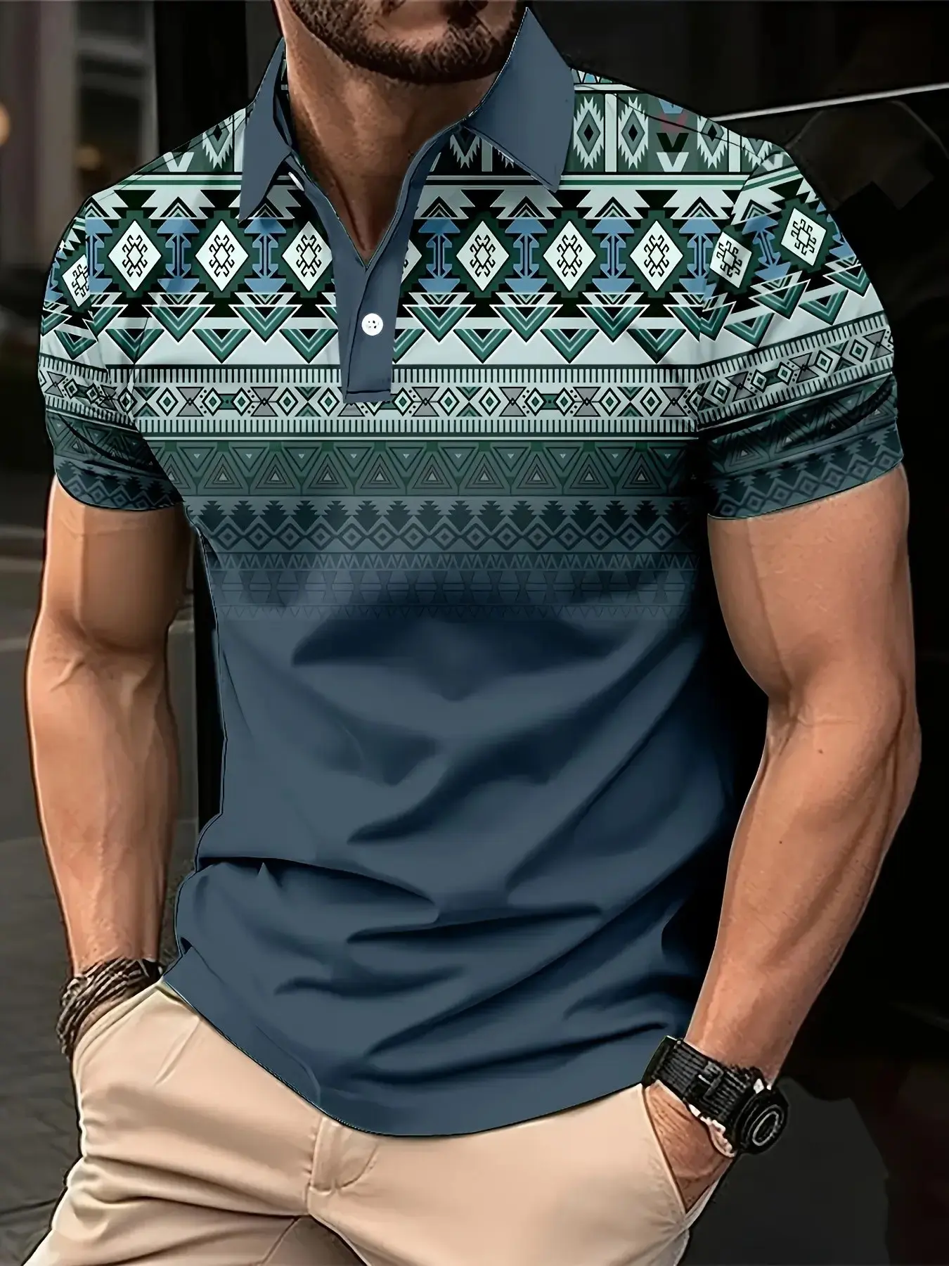 Men's Polo Short Sleeve T-Shirt, Aztec Geometric Tropical Print, Loose-Fit, Breathable Golf Shirt, Casual Daily Wear, Lightweight Men's Polo